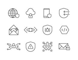 set of cyber security application line icons vector