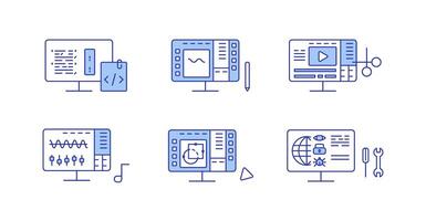 set of computer related work icons vector