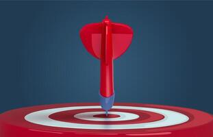 Dart hitting bullseye target. Direct targeting, aim focus and precision in competition. Business success and goal achievement concept 3D illustration vector