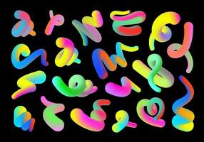 Gradient 3D shapes. Abstract colorful lines, twisty forms and vibrant flowing curves. Fluid style gradient tubes with smooth color blend transition isolated set vector