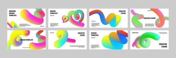 Modern gradient line banner templates. Creative layout with colorful fluid line forms. Smooth 3D gradient curves card design with abstract shapes set vector