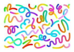 Gradient line. Colorful swirling curves, vibrant abstract wavy shapes and dynamic curved forms with fluid color blend transition. Artistic flow lines isolated elements set vector