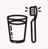 Simple Glass of Water and Toothbrush Silhouette Illustration vector