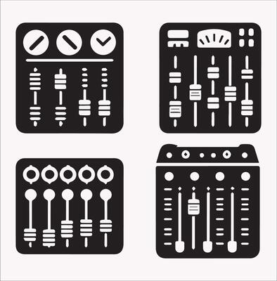 High-Quality Audio Channel Mixer Silhouettes in White