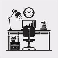 Minimalist Office Table Silhouette Icon on White Background vector