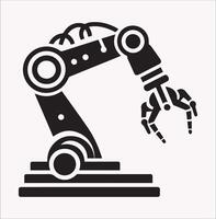 Robotic Arm Icon Silhouette in Black and White Background vector