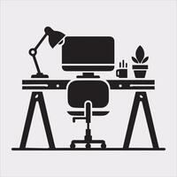 Modern Workplace Table Icon Silhouette on White Background vector