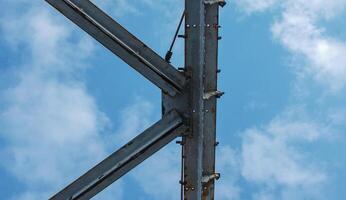 Structural elements of the old pedestrian bridge built in the USSR across the Dnieper River. photo