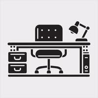 Minimalist Workplace Table Silhouette Icon on White Background vector