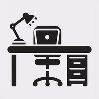 Workplace Table Silhouette Icon on Plain White Background vector
