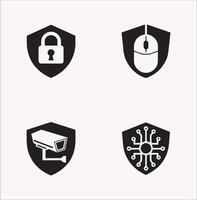 Cyber Security and Computer Security Icons Silhouette on White Background vector