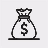 Simple Money Bag Line Icon Silhouette on White Background vector