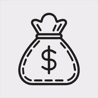 Classic Money Bag Line Icon Silhouette on White Background vector