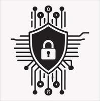 Computer Security and Cyber Security Icon Silhouettes on White Background vector