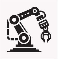 Robotic Arm Icon Silhouette in Black and White Background vector