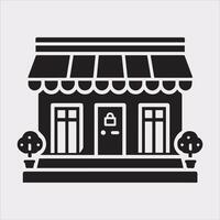 Clean and Modern Shop Store Silhouette Icon on White Background vector