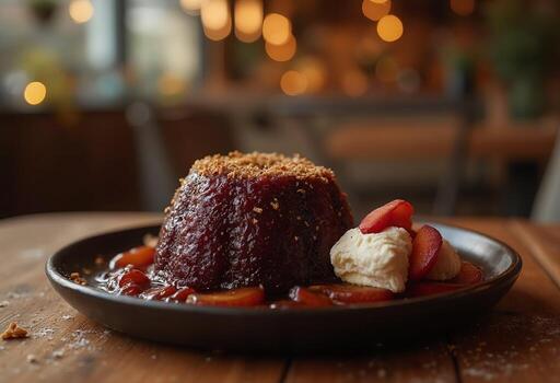A dessert on a plate with a spoon photo