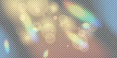 Reflected rainbow stripes with bokeh effect. Refraction of light. Blurred glare. Abstract background with glare and rainbow reflected light prism effect. vector