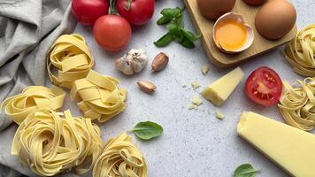 Italian food frame rotating on table with copy space in center video