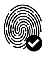 Fingerprint icon and tick. Verification passed. Digital security authentication. ID application icon. Security system. Information security. vector