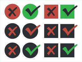 Tick and cross signs. False and true, right and wrong. Correct and incorrect, accept and reject. Green tick OK and red X cross. YES and NO. isolated on white. Digital content vector