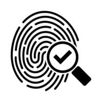 Fingerprint icon and magnifying glass with a tick mark. Verification passed. Digital security authentication. ID application icon. Security system. Information security. vector