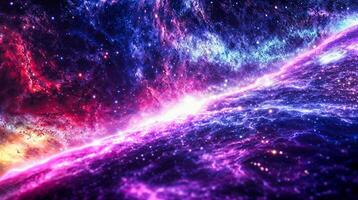 Vibrant cosmic nebula showcasing swirling colors and stellar formations. Magnificent space background. photo