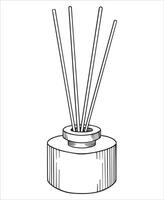 aroma diffuser with sticks. image in sketch style. home fragrance vector