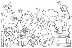 set, back to school. Cute illustrations on the theme of education, school and space in doodle style. Coloring book vector