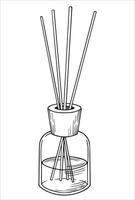 aroma diffuser with sticks. illustration in sketch style. home fragrance vector