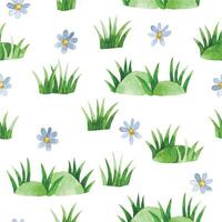 watercolor seamless pattern with grass and flowers. simple green meadow print vector