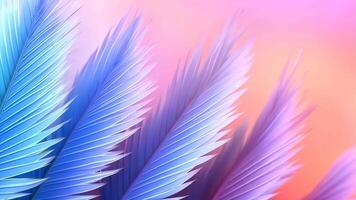 Dreamy, vibrant animated background with holographic tropical palm leaves. Copy space for text. Color gradient, y2k style, 2000s. Iridescent surface. video