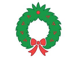 Festive Christmas Wreath Illustration with Red Bow and Floral Accents. Concept of Holiday Decor, Seasonal Celebration, Festive Home Decoration, Christmas Ornament Design Element. Icon, Print vector
