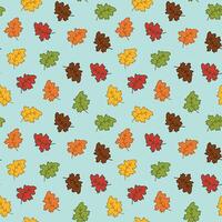 Seamless Pattern of Autumn Leaves in Vibrant Colors on Blue background. Concept of Fall Season, Nature, Leaf Variety, Decorative Design Element, Autumnal Wallpaper, Wrapping paper, Print, Textile vector