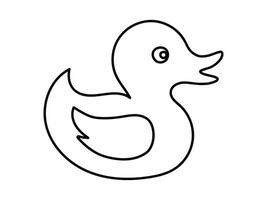 Black outline of a rubber duck isolated on a white background. Concept of childish icon, bath toy vector