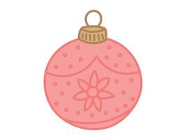 Red Christmas ball with intricate pattern isolated on white background. Concept of holiday decoration, festive winter design, traditional Christmas ornament, minimalist style, vintage style, print vector