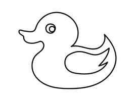 Rubber duck isolated on a white background. Black outline.Concept of childish icon, bath toy, simple illustration, minimalist design vector