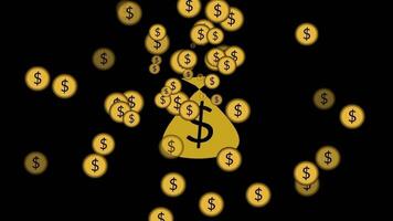 Animation of dollar coins being scattered on a black background video