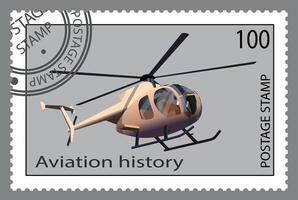 Postage stamp with the image of a small helicopter. . vector