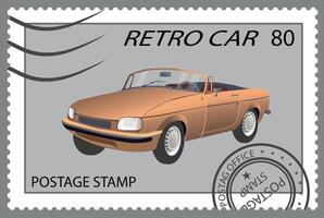 Postage stamp with an image of an old car. . vector