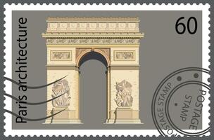 Postage stamp with the Arc de Triomphe in Paris. . vector