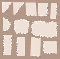 Ripped torn paper edges isolated. White paper ripped message backdrop. Torn sheet of paper strip set. Realistic paper scrap with torn edge. Sticky note, shred of notebook pages for various purpose vector