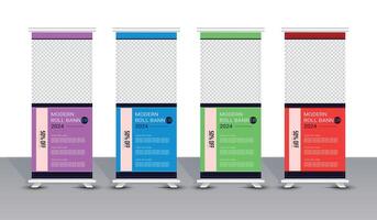 Modern geometric roll up banner template set vector