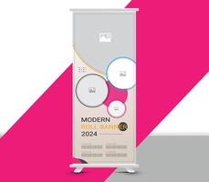 Modern pink and white roll up banner template design vector