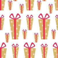 Gift Box Pattern with Red Bows and Floral Motifs on Gold Background vector