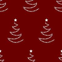 Repeating White Beaded Christmas Trees with Stars on Deep Red Background Pattern vector
