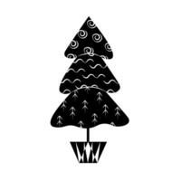 Black and White Minimalist Christmas Tree with Geometric Patterns vector