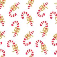 Candy Cane Pattern with Red Stripes and Gold Bows on a White Background vector