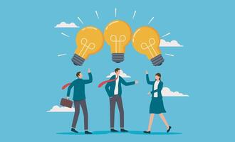 Three business people Sharing business ideas. collaboration meeting, sharing knowledge, teamwork or people thinking the same idea concept. Suitable for brainstorming and creativity concepts vector