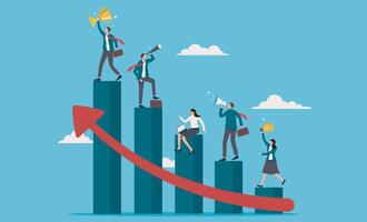 Business development plan for improvement. Teamwork to increase revenue in business, growth and achievement. Suitable for teamwork, Employee engagement, commitment or motivation vector